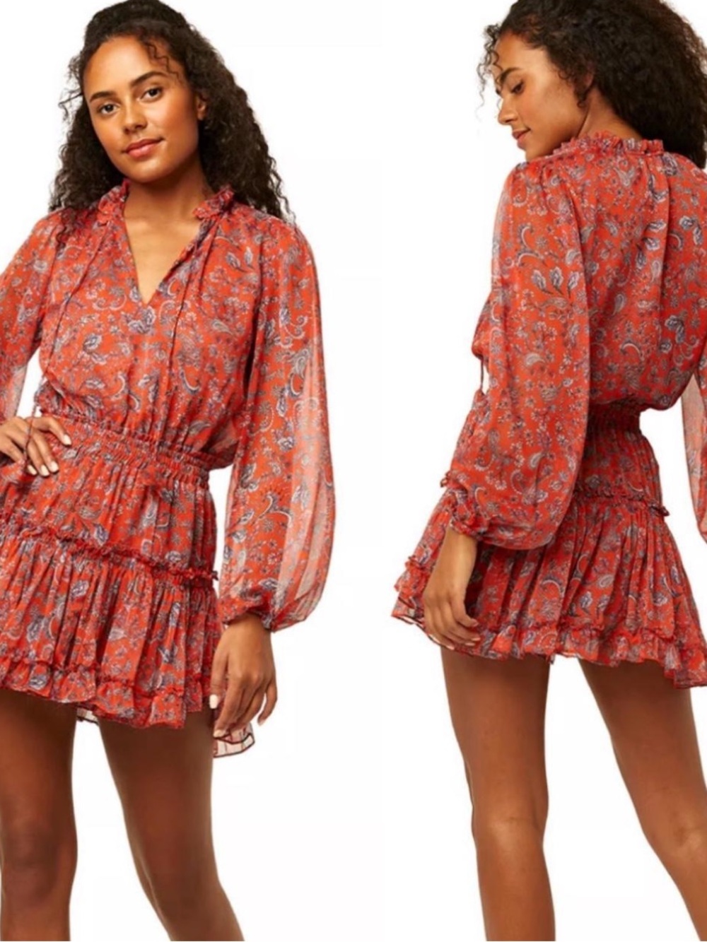 Misa Los Angeles Red Paisley Smocked Mini Dress